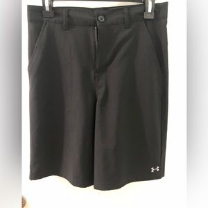 EUC, Under Armour, Black Board Shorts with Front Pockets & Button, Boys Size 18
